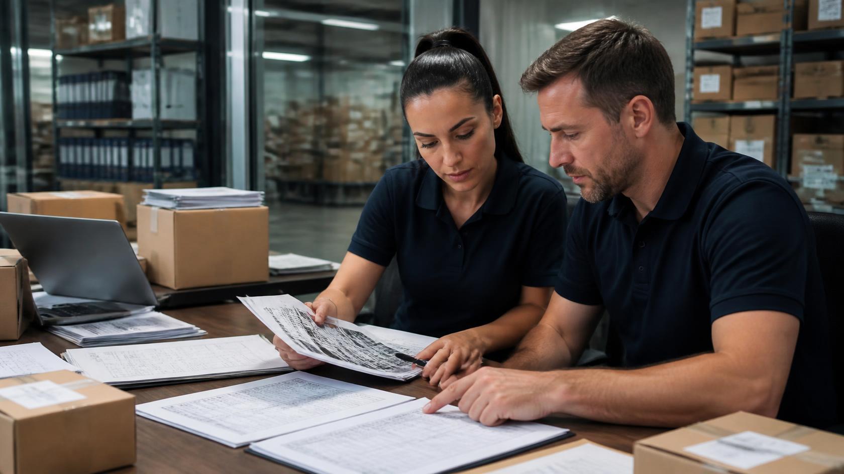 Consultant coordinating clearance processes with customs official